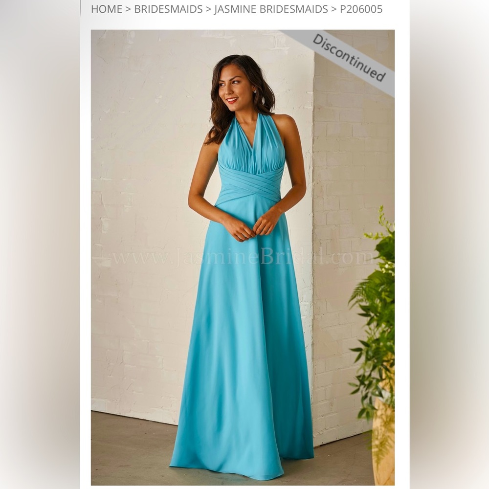 JB NWT Blue Long Halter Neckline Georgette Dress